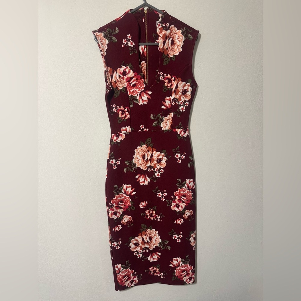 Almost Famous Burgundy Floral Midi Dress